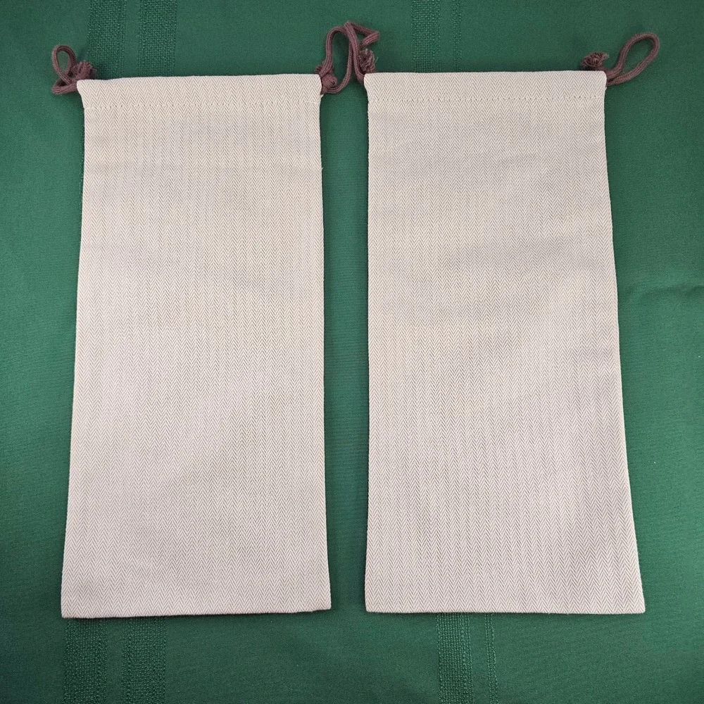2‎ Hermès Dust Bags Pouches Beige Paris Herringbone Drawstring Storage 14x6.5